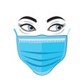 face in a protective blue mask. Eyes and mask.